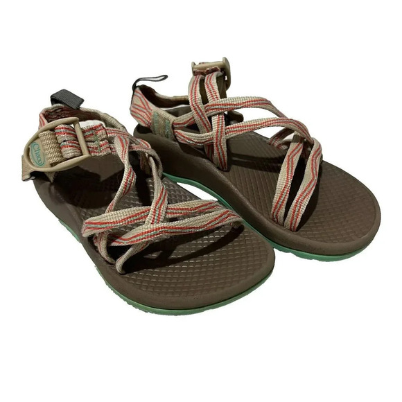 Chaco Kids Girls Brown Pink Hiking Sandals Strap Stripe No Whining 2 Sizes 12/13 - Picture 1 of 7